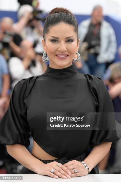 Sunny Leone attends the "Kennedy" photocall at the 76th annual Cannes film festival at Palais des Festivals on May 25, 2023 in Cannes, France.