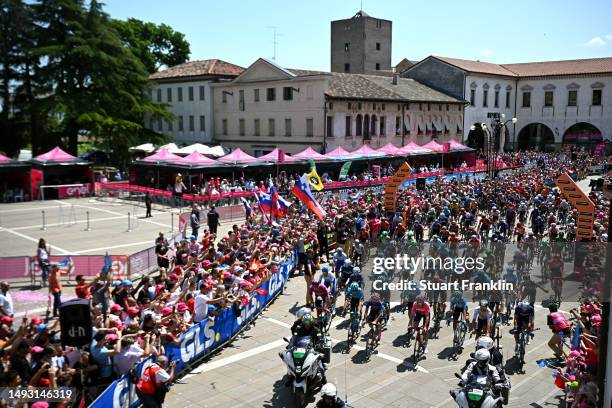 Jonathan Milan of Italy and Team Bahrain - Victorious - Purple Points Jersey, Ben Healy of Ireland and Team EF Education-EasyPost - Blue Mountain...