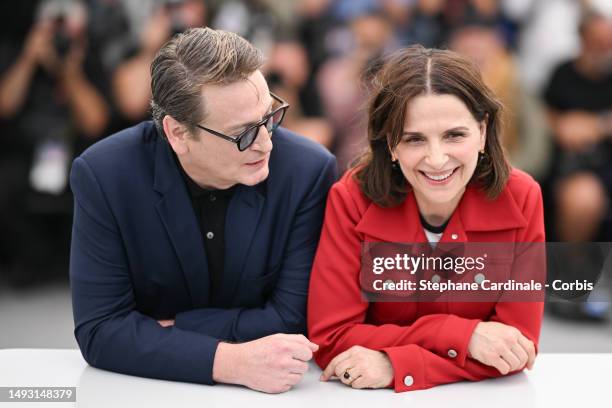 Benoît Magimel and Juliette Binoche attend the "La Passion De Dodin Bouffant" photocall at the 76th annual Cannes film festival at Palais des...
