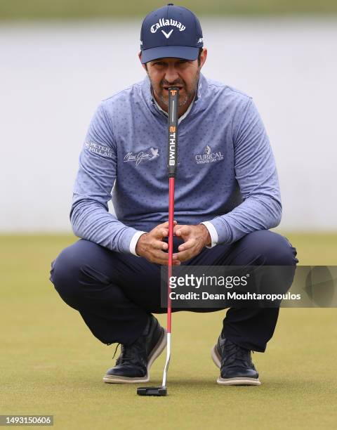 Jorge Campillo of Spain lines up a putt on the seventh hole during Day One of the KLM Open at Bernardus Golf on May 25, 2023 in Netherlands.