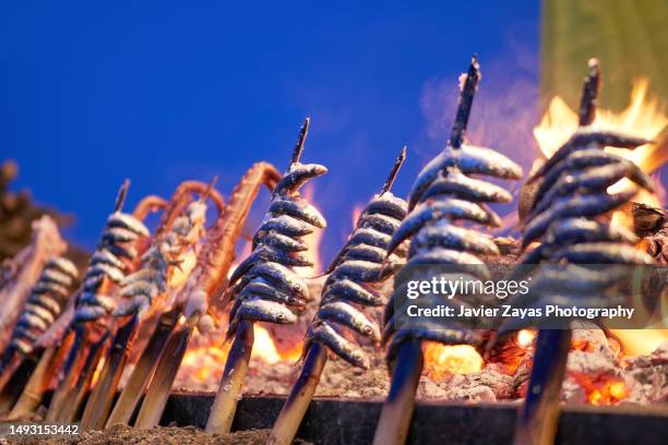 traditional grilled sardine skewer - sardine stock pictures, royalty-free photos & images