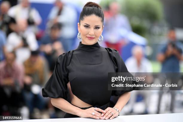 Sunny Leone attends the "Kennedy" photocall at the 76th annual Cannes film festival at Palais des Festivals on May 25, 2023 in Cannes, France.