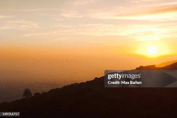 silhouette of hillside at sunset - runyon canyon stock pictures, royalty-free photos & images