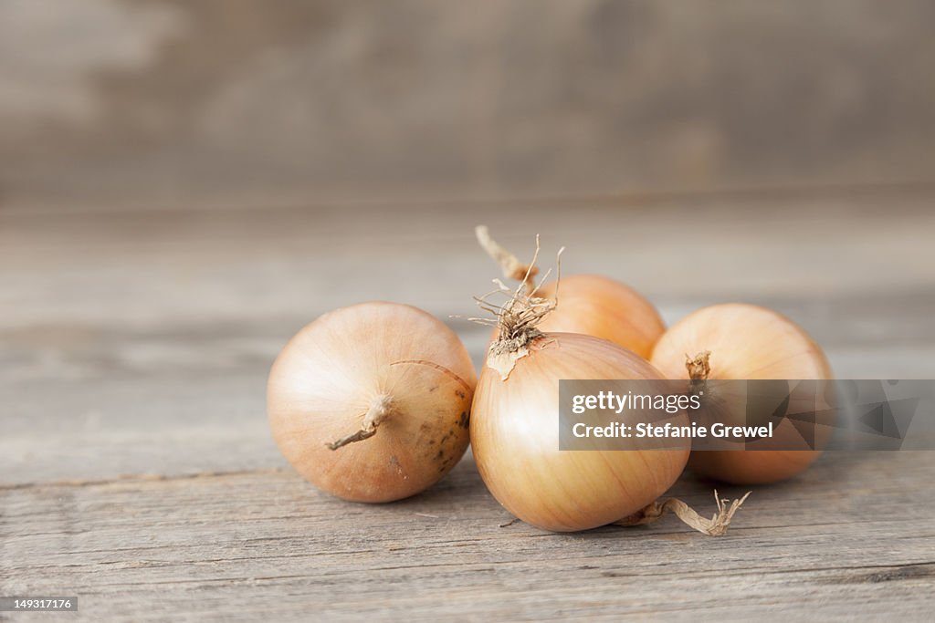 Close up of onions on table