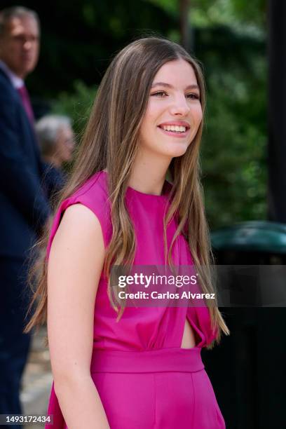 Princess Sofia of Spain arrives for her confirmation at the Asuncion de Nuestra Señora Church in the municipality of Aravaca on May 25, 2023 in...