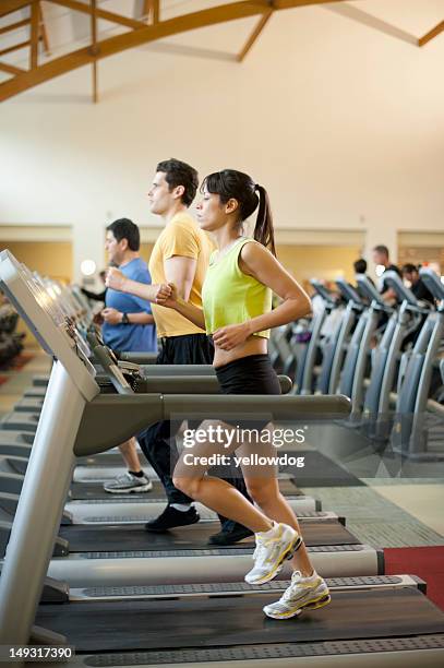 people using treadmills in gym - トレッドミル　女性 ストックフォトと画像