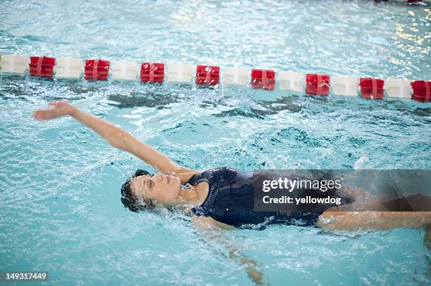 woman doing laps in swimming pool - backstroke stock pictures, royalty-free photos & images