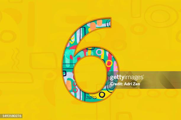 number 6 in an abstract style on a yellow background - number stock pictures, royalty-free photos & images