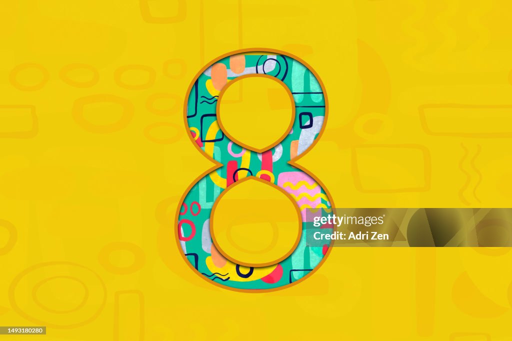 Number 8 in an abstract style on a yellow background