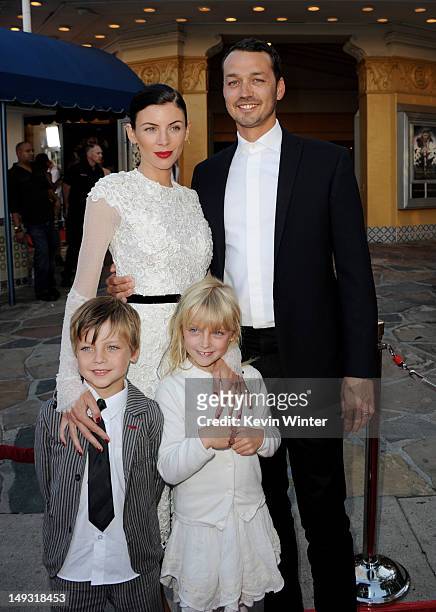 Director Rupert Sanders , his wife Liberty Ross and their children Tennyson Sanders and Skyla Sanders arrive at a screening of Universal Pictures'...
