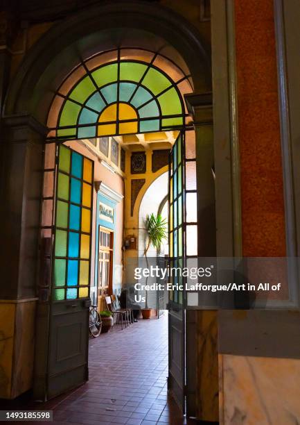 Central Post Office entrance with stained glasses, Central region, Asmara, Eritrea on May 7, 2023 in Asmara, Eritrea.
