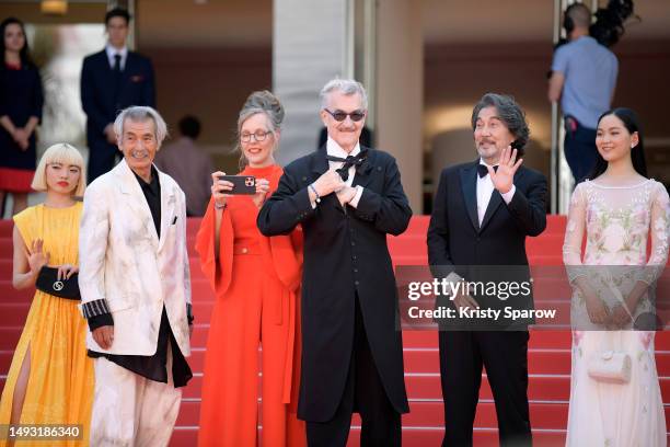 Aoi Yamada, Min Tanaka, Donata Wenders, Directors Wim Wenders, Kōji Yakusho and Arisa Nakano attend the "Perfect Days" red carpet during the 76th...