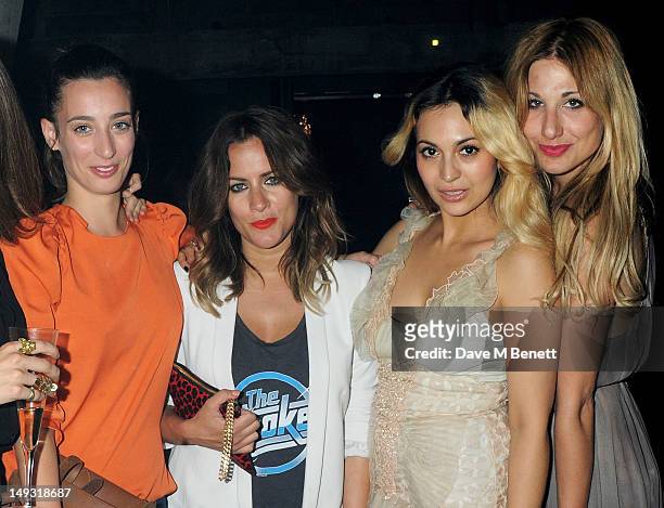 Laura Jackson, Caroline Flack, Zara Martin and guest attend the Warner Music Group Pre-Olympics Party in the Southern Tanks Gallery at the Tate...