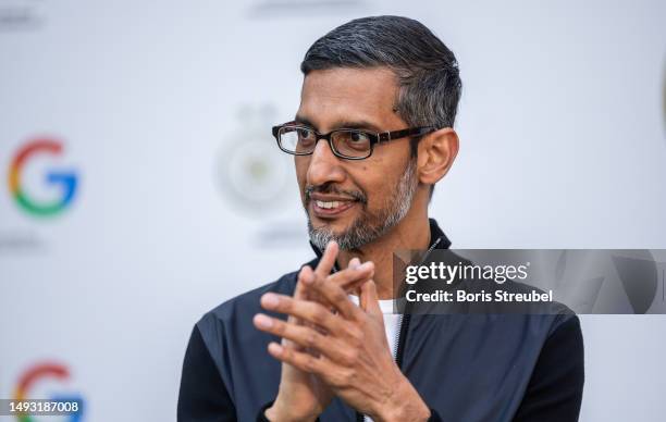 Sundar Pichai, CEO Google and Alphabet attends the Germany Women and Google Partnership event at Google office on May 25, 2023 in Berlin, Germany.