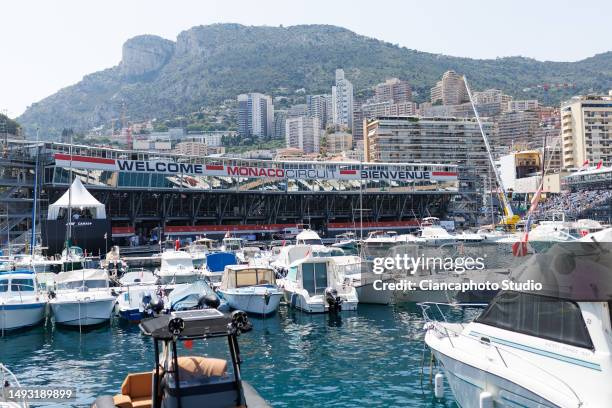 General view inside the paddock during previews ahead of the F1 Grand Prix of Monaco at Circuit de Monaco on May 25, 2023 in Monte-Carlo, Monaco.