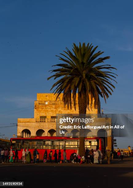 Eritrean people waiting in a bus station, Central Region, Asmara, Eritrea on May 11, 2023 in Asmara, Eritrea.