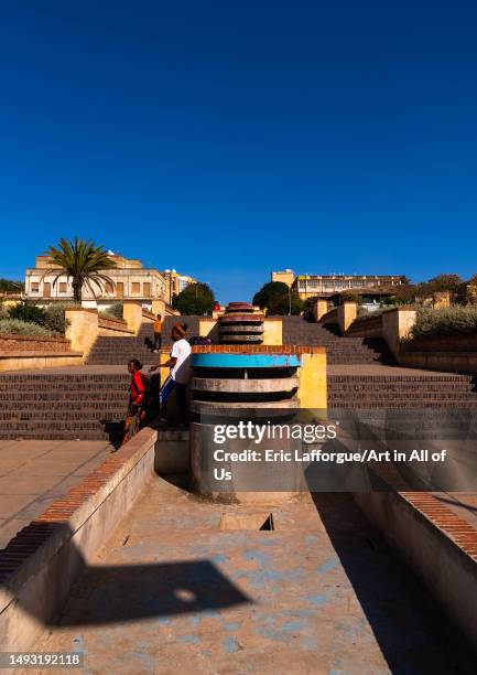 Eritrean children playing in Mai Jah Jah Fountain, Central Region, Asmara, Eritrea on May 12, 2023 in Asmara, Eritrea.