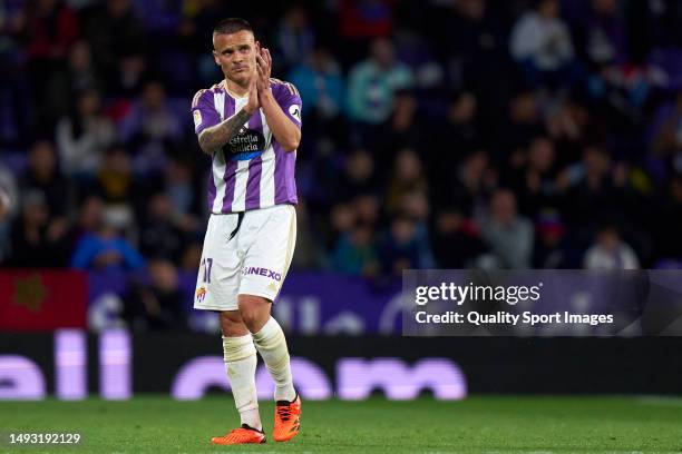 Roque Mesa of Real Valladolid CF reacts during the LaLiga Santander match between Real Valladolid CF and FC Barcelona at Estadio Municipal Jose...