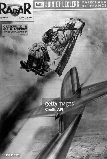 Couverture du magazine Radar du 18 mai 1952 représentant le parachutiste André Allemand lors du premier essai de siège éjectable.