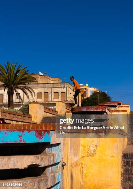 Eritrean children playing in Mai Jah Jah Fountain, Central Region, Asmara, Eritrea on May 12, 2023 in Asmara, Eritrea.