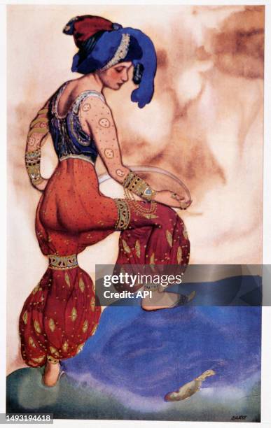 Illustration de Léon Bakst pour le costume du sultan bleu dans le ballet "Shéhérazade" de Rimsky-Korsakov en 1910.