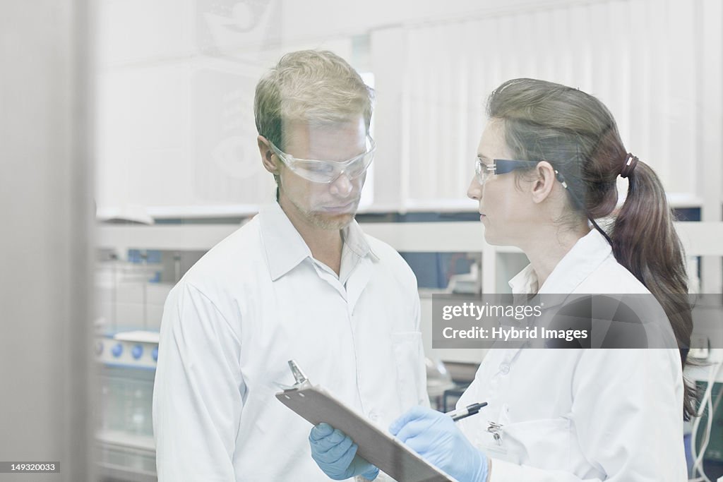 Scientists working together in lab