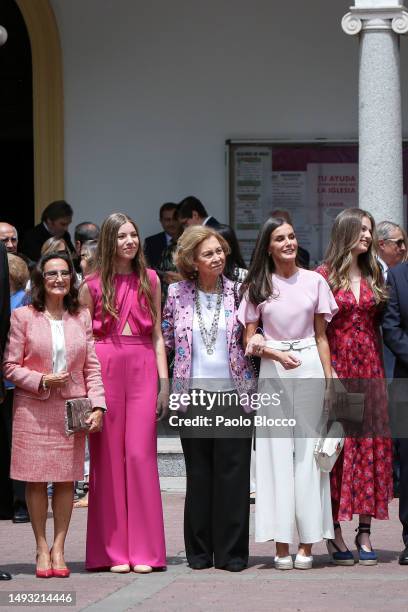 Paloma Rocasolano, Princess Sofia, Queen Sofia, Queen Letizia of Spain and Crown Princess Leonor of Spain arrive for the confirmation of Princess...