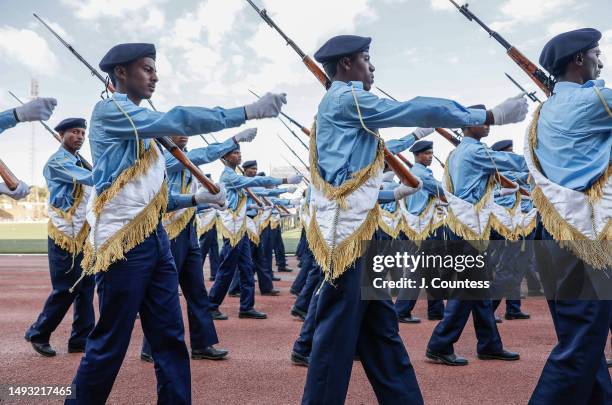 Members of Eritreas armed forces march past a reviewing stand where President Isaias Afewerki and numerous dignitaries and government officials where...