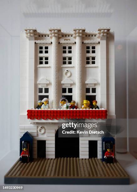 Replica of the Buckingham Palace is displayed at the Brick City exhibit at the Building Museum on May 25, 2023 in Washington, DC. The Brick City...