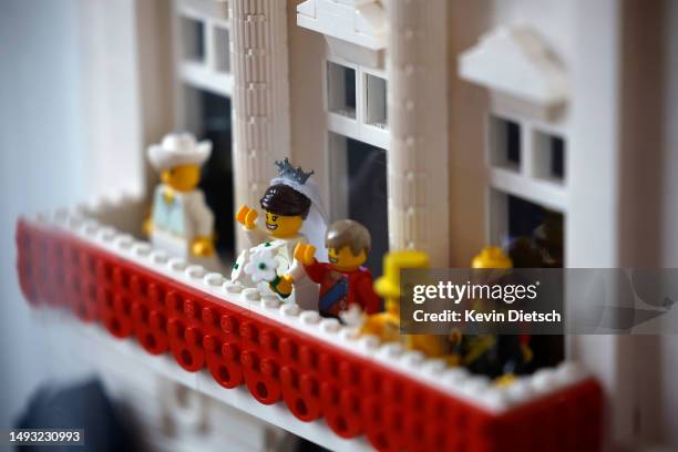 Replica of the Buckingham Palace is displayed at the Brick City exhibit at the Building Museum on May 25, 2023 in Washington, DC. The Brick City...