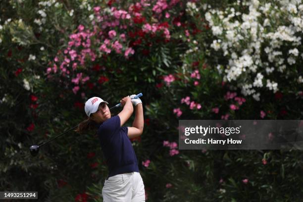 Danielle Kang of the United States hits a tee shot on the second hole on day two of the Bank of Hope LPGA Match-Play presented by MGM Rewards at...