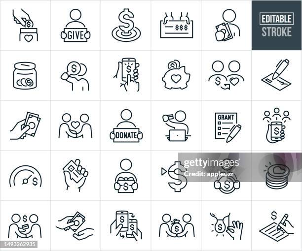 ilustrações de stock, clip art, desenhos animados e ícones de donations, grants and endowments thin line icons - editable stroke - charity and relief work