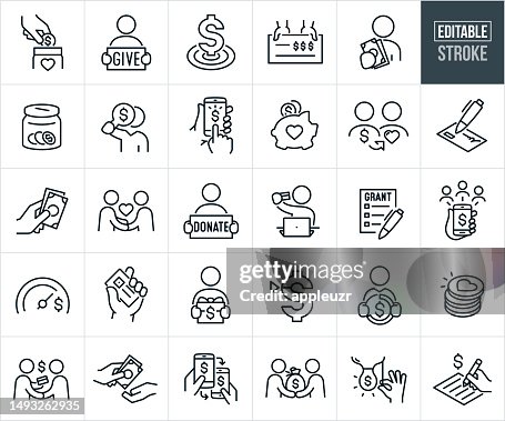 Donations, Grants And Endowments Thin Line Icons - Editable Stroke Donations, Grants And Endowments Thin Line Icons - Editable Stroke