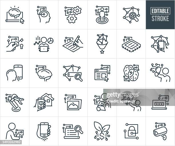 künstliche intelligenz dünne linie icons - editierbare strich - persönliche informationen oder notizen stock-grafiken, -clipart, -cartoons und -symbole