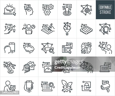 Artificial Intelligence Thin Line Icons - Editable Stroke Artificial Intelligence Thin Line Icons - Editable Stroke