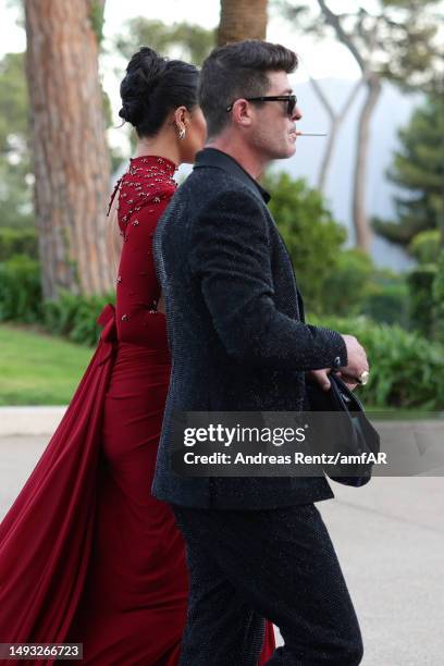 Robin Thicke and April Love Geary attend the amfAR Cannes Gala 2023 at Hotel du Cap-Eden-Roc on May 25, 2023 in Cap d'Antibes, France.