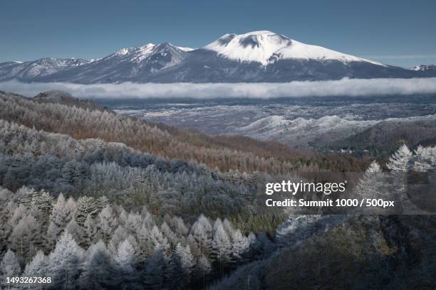 scenic view of snowcapped mountains against sky,karuizawa,nagano,japan - karuizawa stock pictures, royalty-free photos & images