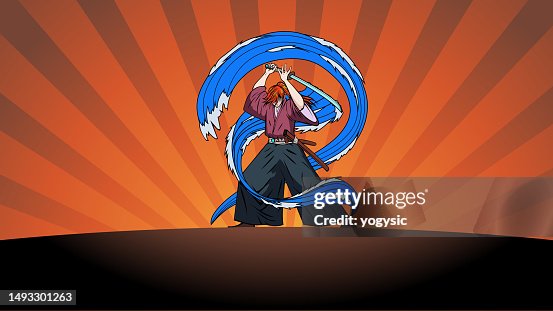 Vector Anime Samurai Fighting Ready Stance with Water Form Effects Stock Illustration Vector Anime Samurai Fighting Ready Stance with Water Form Effects Stock Illustration