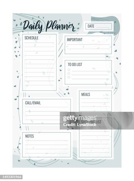 daily planner printable vector template. blank organizer page a4, a5. business schedule page for a day for effective planning. personal notebook. paper sheet. white background. - school routine stock illustrations