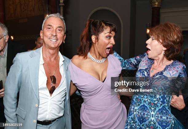 Bruno Tonioli, Danielle de Niese wearing a Vivienne Westwood dress and jewellery by Van Cleef and Kathy Lette attend the "Aspects of Love" opening...