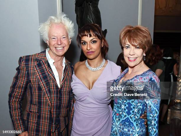 Leslie MacLeod Miller, Danielle de Niese wearing a Vivienne Westwood dress and jewellery by Van Cleef and Kathy Lette attend the "Aspects of Love"...