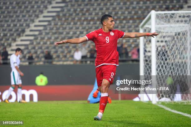 Youssef Snana of Tunisia celebrates after scoring the team's first goal during the FIFA U-20 World Cup Argentina 2023 Group E match between Iraq and...