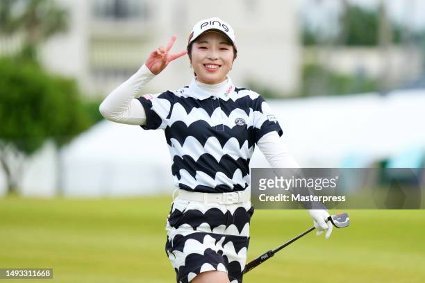 Shuri Sakuma of Japan poses on the 10th hole during the second round of resorttrust Ladies at Grandy Hamanako Golf Club on May 26, 2023 in Hamamatsu,...