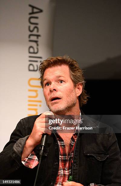 Director/writer Kieran Darcy-Smith, speaks at the Q+A, after the Australians In Film Screening of "Wish You Were Here" at Los Angeles Film School on...