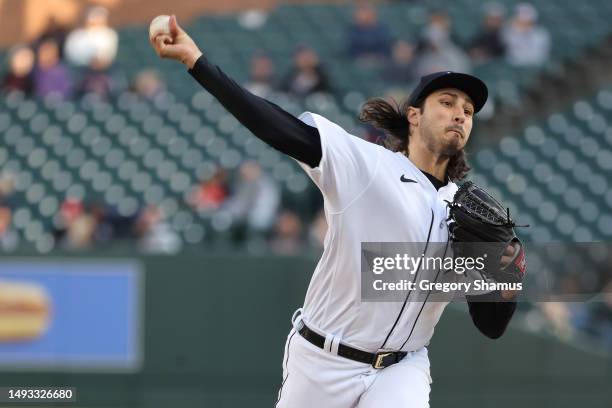 Alex Faedo of the Detroit Tigers throws a third inning pitch while playing the Chicago White Sox at Comerica Park on May 25, 2023 in Detroit,...