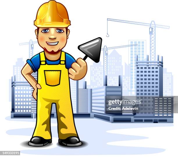 construction worker with trowel - construction worker smiling stock illustrations