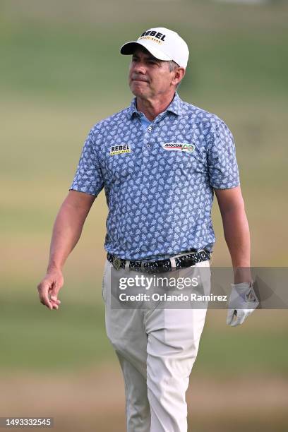 Adilson da Silva of Brazil looks on from the 16th hole during the first round of the KitchenAid Senior PGA Championship at Fields Ranch East at PGA...