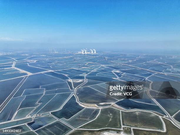 Aerial view of Changlu Hangu Salt Fields on May 22, 2023 in Tianjin, China.