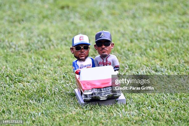 OutKast bobblehead on display during OutKast Night at the game between the Philadelphia Phillies and the Atlanta Braves at Truist Park on May 25,...