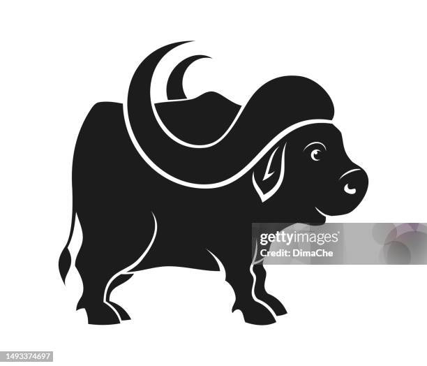 cute african buffalo - cut out silhouette - wild cattle stock illustrations
